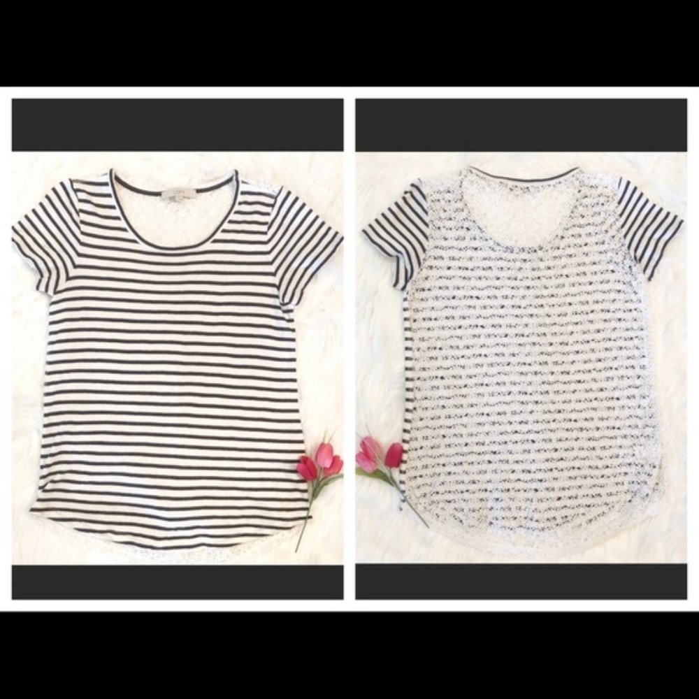 LOFT Crochet Lace Back | Short Sleeve Women's Top Striped Blouse